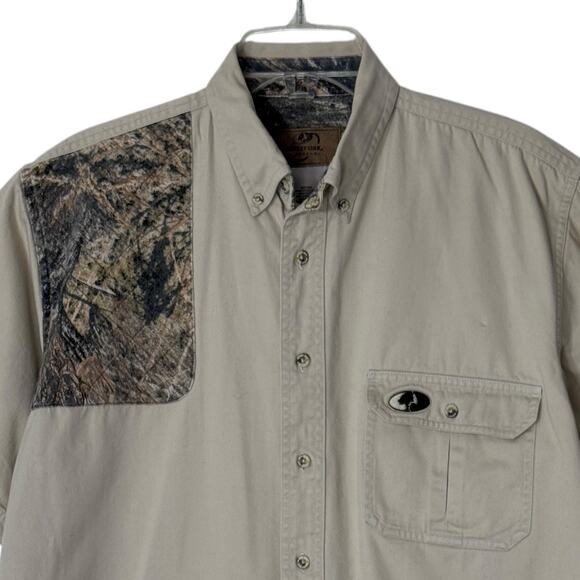 Mossy Oak Khaki Hunting Shirt Camo Quilted Shooting Patch Cotton Men L Gorpcore - Picture 3 of 16
